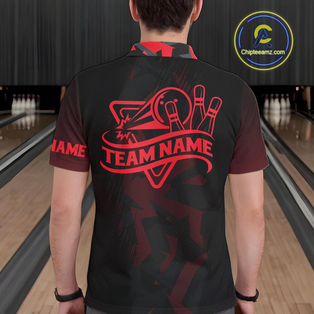 Personalized Black And Red Bowling Jersey Polo & 1/4 Zip Custom Bowling League Team Shirt