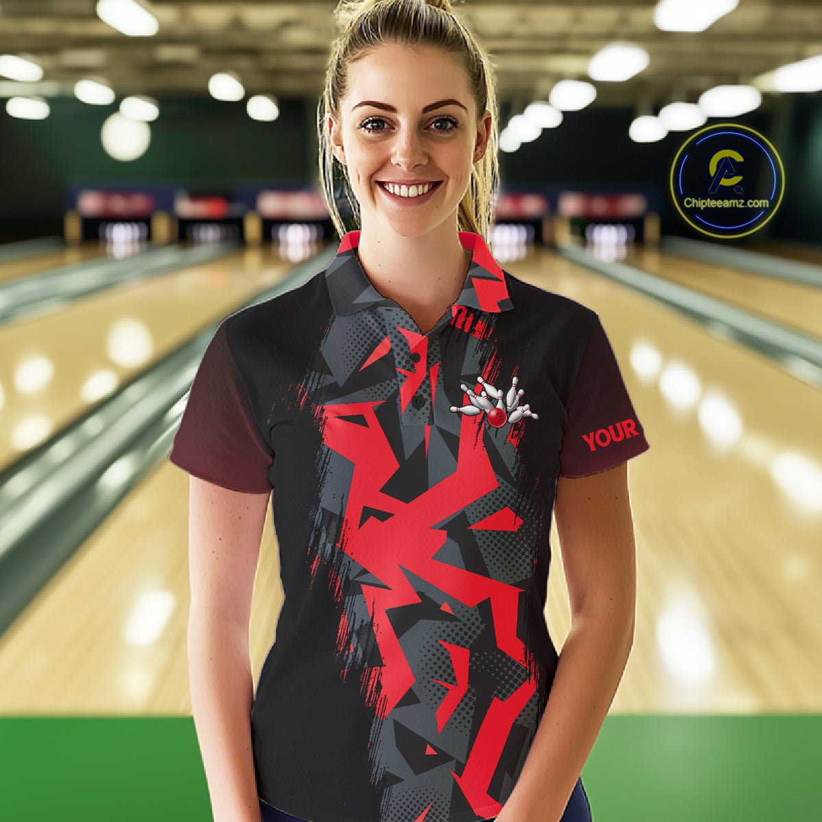 Personalized Black And Red Bowling Jersey Polo & 1/4 Zip Custom Bowling League Team Shirt