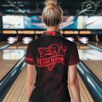 Personalized Black And Red Bowling Jersey Polo & 1/4 Zip Custom Bowling League Team Shirt