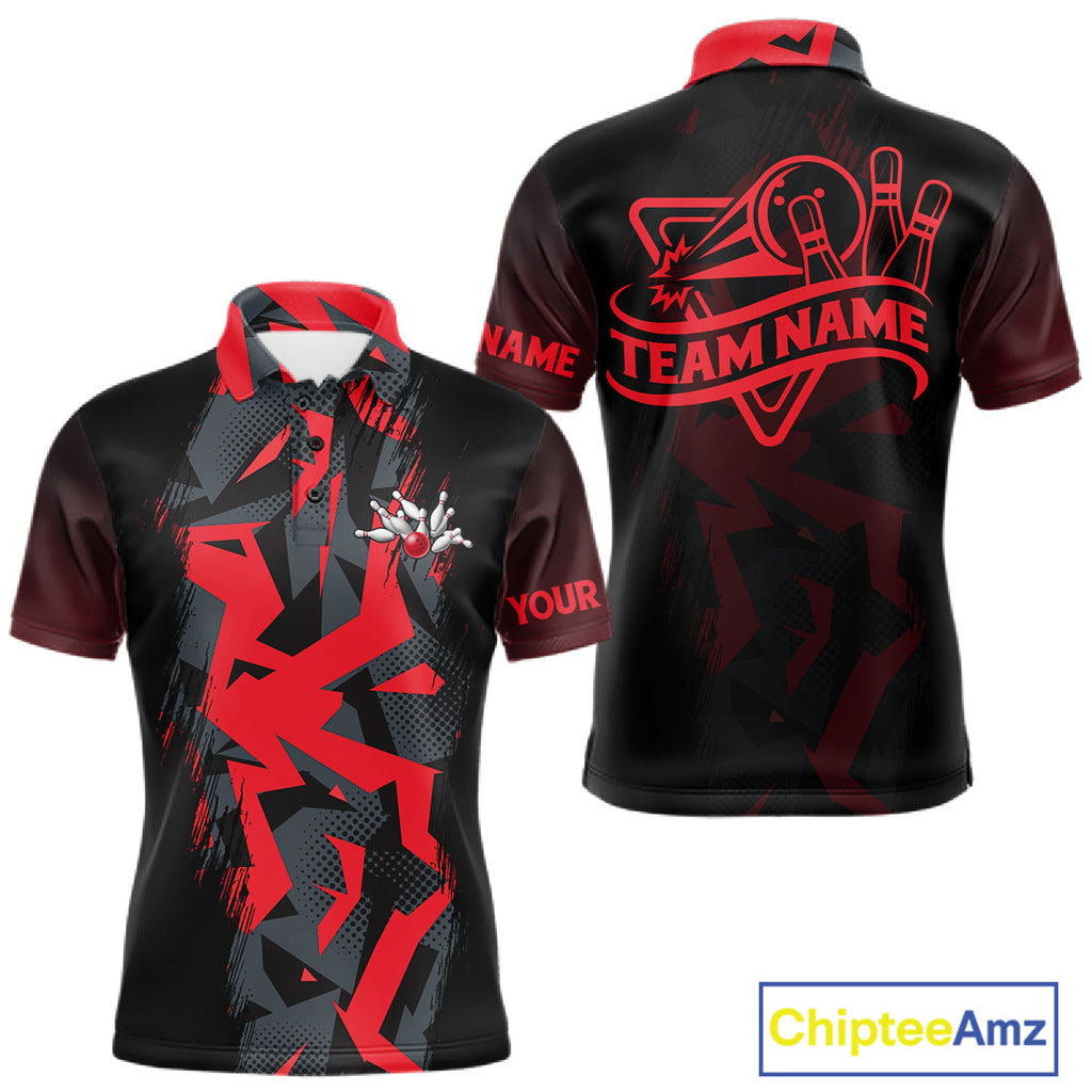 Personalized Black And Red Bowling Jersey Polo & 1/4 Zip Custom Bowling League Team Shirt
