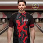Personalized Black And Red Bowling Jersey Polo & 1/4 Zip Custom Bowling League Team Shirt