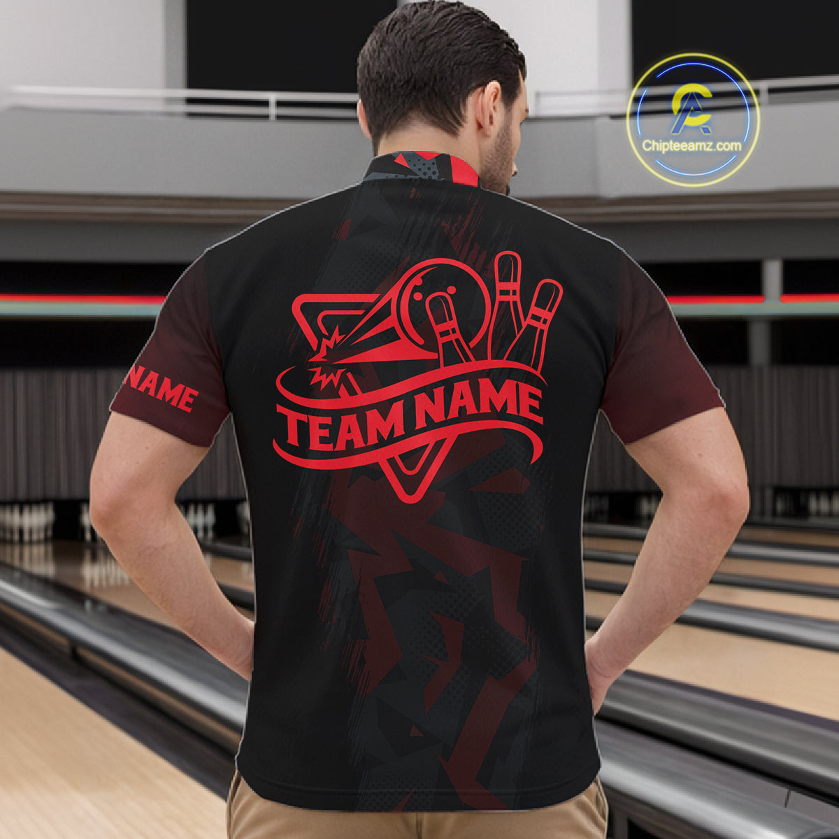 Personalized Black And Red Bowling Jersey Polo & 1/4 Zip Custom Bowling League Team Shirt