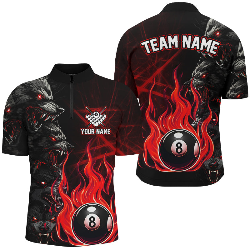 Personalized Wolf Flaming 8 Ball Pool Fire Billiard Shirts Team League Billiard Jerseys