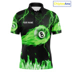 Personalized Green Flame Lightning 8 Ball Billiard Shirts Custom Pool Team Jersey