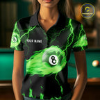 Personalized Green Flame Lightning 8 Ball Billiard Shirts Custom Pool Team Jersey