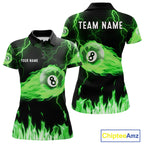 Personalized Green Flame Lightning 8 Ball Billiard Shirts Custom Pool Team Jersey