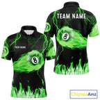 Personalized Green Flame Lightning 8 Ball Billiard Shirts Custom Pool Team Jersey