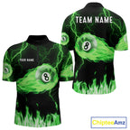 Personalized Green Flame Lightning 8 Ball Billiard Shirts Custom Pool Team Jersey
