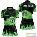 Personalized Green Flame Lightning 8 Ball Billiard Shirts Custom Pool Team Jersey