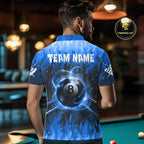 Customized Blue 8 Ball Pool Fire Flame Billiard Shirts Billiard Team Jersey Polo 1/4 Zip