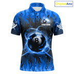 Customized Blue 8 Ball Pool Fire Flame Billiard Shirts Billiard Team Jersey Polo 1/4 Zip