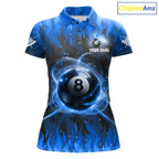 Customized Blue 8 Ball Pool Fire Flame Billiard Shirts Billiard Team Jersey Polo 1/4 Zip