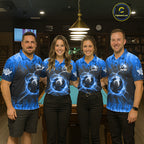 Customized Blue 8 Ball Pool Fire Flame Billiard Shirts Billiard Team Jersey Polo 1/4 Zip