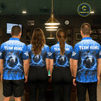 Customized Blue 8 Ball Pool Fire Flame Billiard Shirts Billiard Team Jersey Polo 1/4 Zip