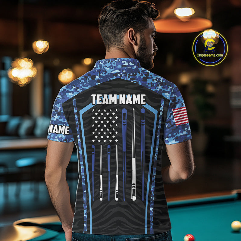 Blue Camo American Flag 8 Ball Billiard Pool Shirts Personalized Billiard Team Jersey