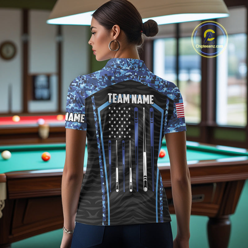 Blue Camo American Flag 8 Ball Billiard Pool Shirts Personalized Billiard Team Jersey