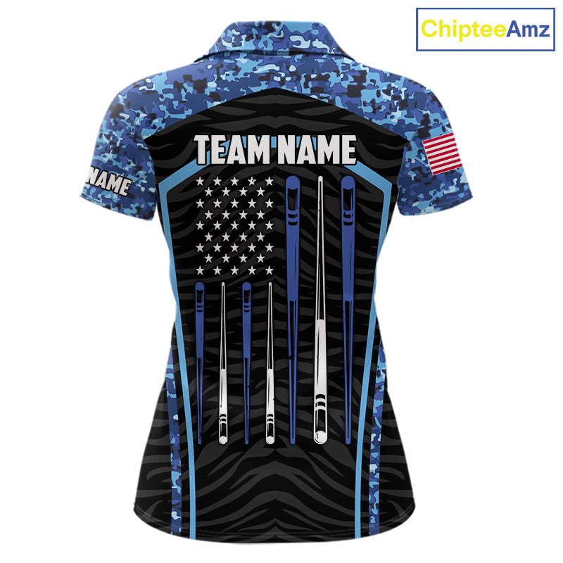 Blue Camo American Flag 8 Ball Billiard Pool Shirts Personalized Billiard Team Jersey