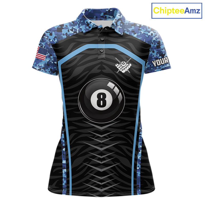 Blue Camo American Flag 8 Ball Billiard Pool Shirts Personalized Billiard Team Jersey