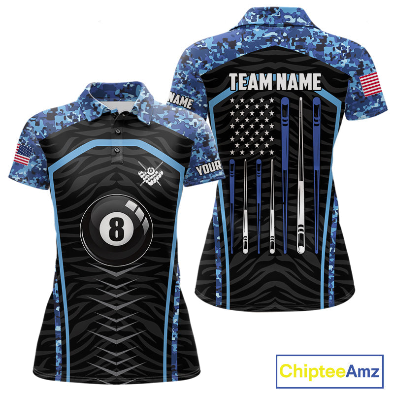 Blue Camo American Flag 8 Ball Billiard Pool Shirts Personalized Billiard Team Jersey