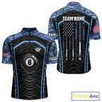 Blue Camo American Flag 8 Ball Billiard Pool Shirts Personalized Billiard Team Jersey