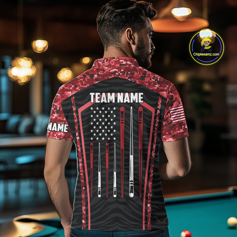Custom Red Camo American Flag 8 Ball Billiard Pool Shirt Personalized Billiard Team Jersey
