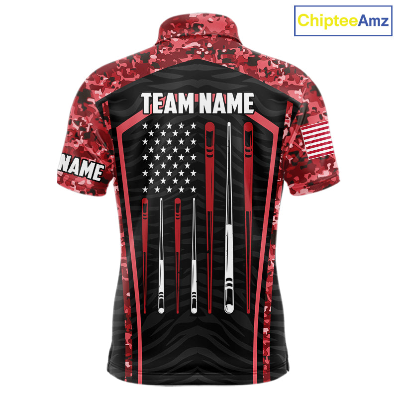 Custom Red Camo American Flag 8 Ball Billiard Pool Shirt Personalized Billiard Team Jersey