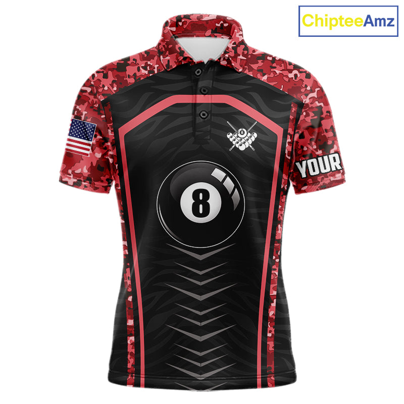 Custom Red Camo American Flag 8 Ball Billiard Pool Shirt Personalized Billiard Team Jersey