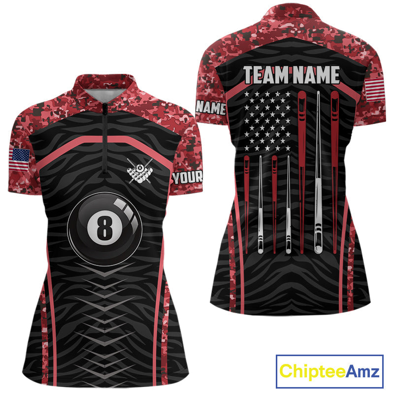 Custom Red Camo American Flag 8 Ball Billiard Pool Shirt Personalized Billiard Team Jersey