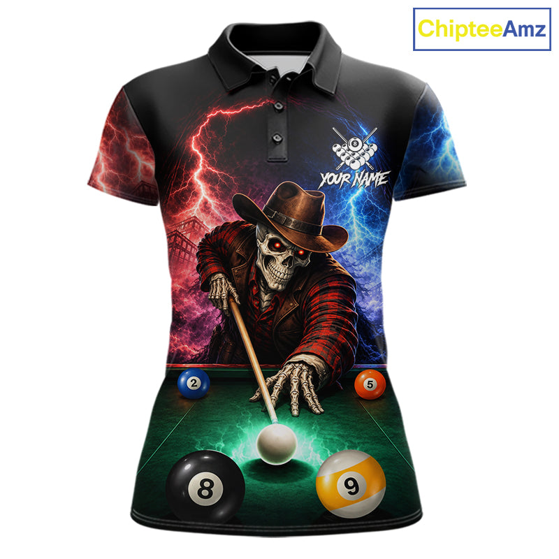 Funny Skeleton Cowboy Billiard Shirts Custom Thunder Lightning Pool Team Jersey