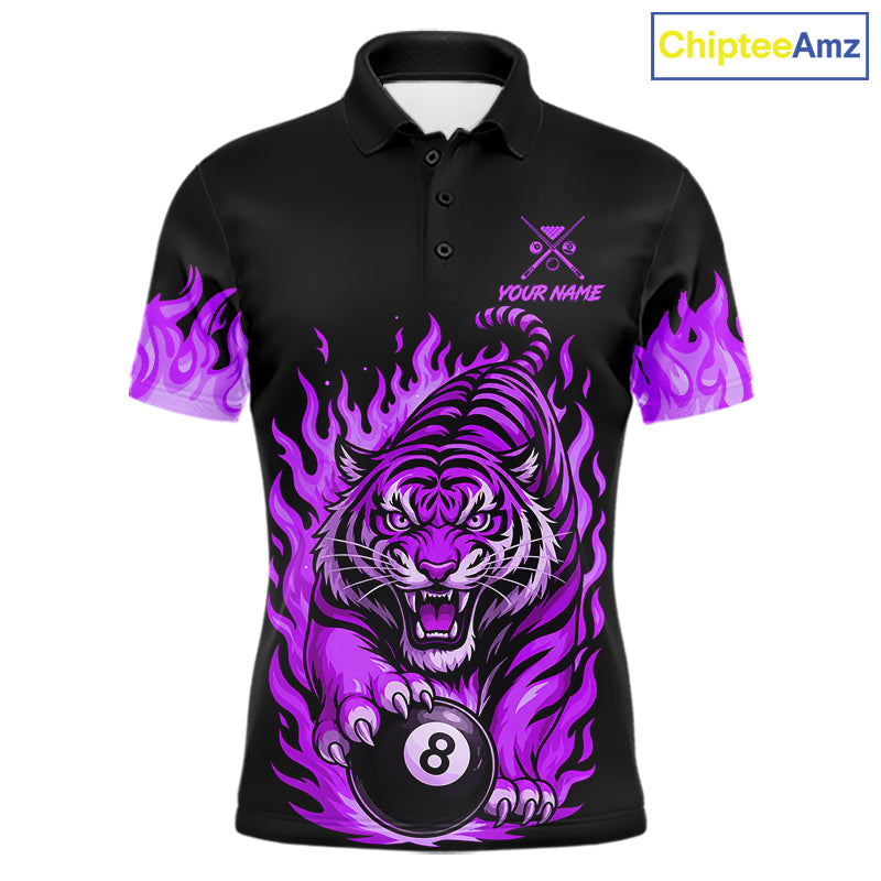 Black and Purple Flaming Tiger Billiard Shirts Custom 8 Ball & 9 Ball Pool Team Jersey