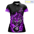 Black and Purple Flaming Tiger Billiard Shirts Custom 8 Ball & 9 Ball Pool Team Jersey