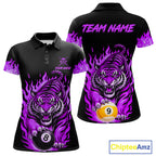 Black and Purple Flaming Tiger Billiard Shirts Custom 8 Ball & 9 Ball Pool Team Jersey