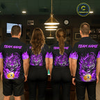 Black and Purple Flaming Tiger Billiard Shirts Custom 8 Ball & 9 Ball Pool Team Jersey