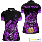 Black and Purple Flaming Tiger Billiard Shirts Custom 8 Ball & 9 Ball Pool Team Jersey