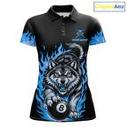 Black and Blue Flaming Wolf Billiard Shirts Custom 8 Ball & 9 Ball Pool Team Jersey