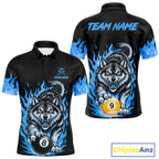 Black and Blue Flaming Wolf Billiard Shirts Custom 8 Ball & 9 Ball Pool Team Jersey