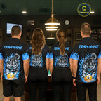 Black and Blue Flaming Wolf Billiard Shirts Custom 8 Ball & 9 Ball Pool Team Jersey