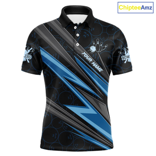 Black And Blue Bowling Jersey Custom Bowling Tournament Team Shirt Polo & 1/4 Zip