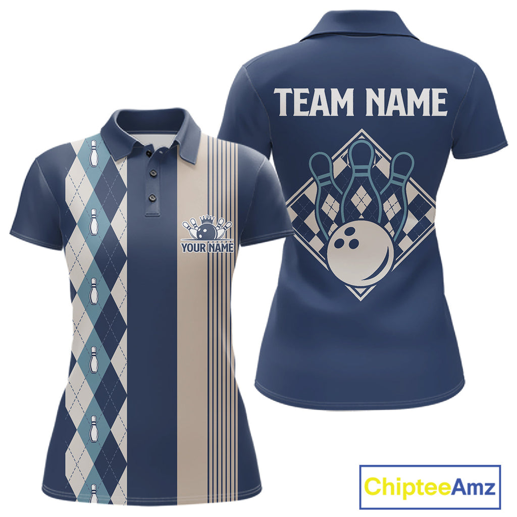 Blue Argyle Bowling Retro Bowling Shirts Custom Argyle Bowling Team Jerseys