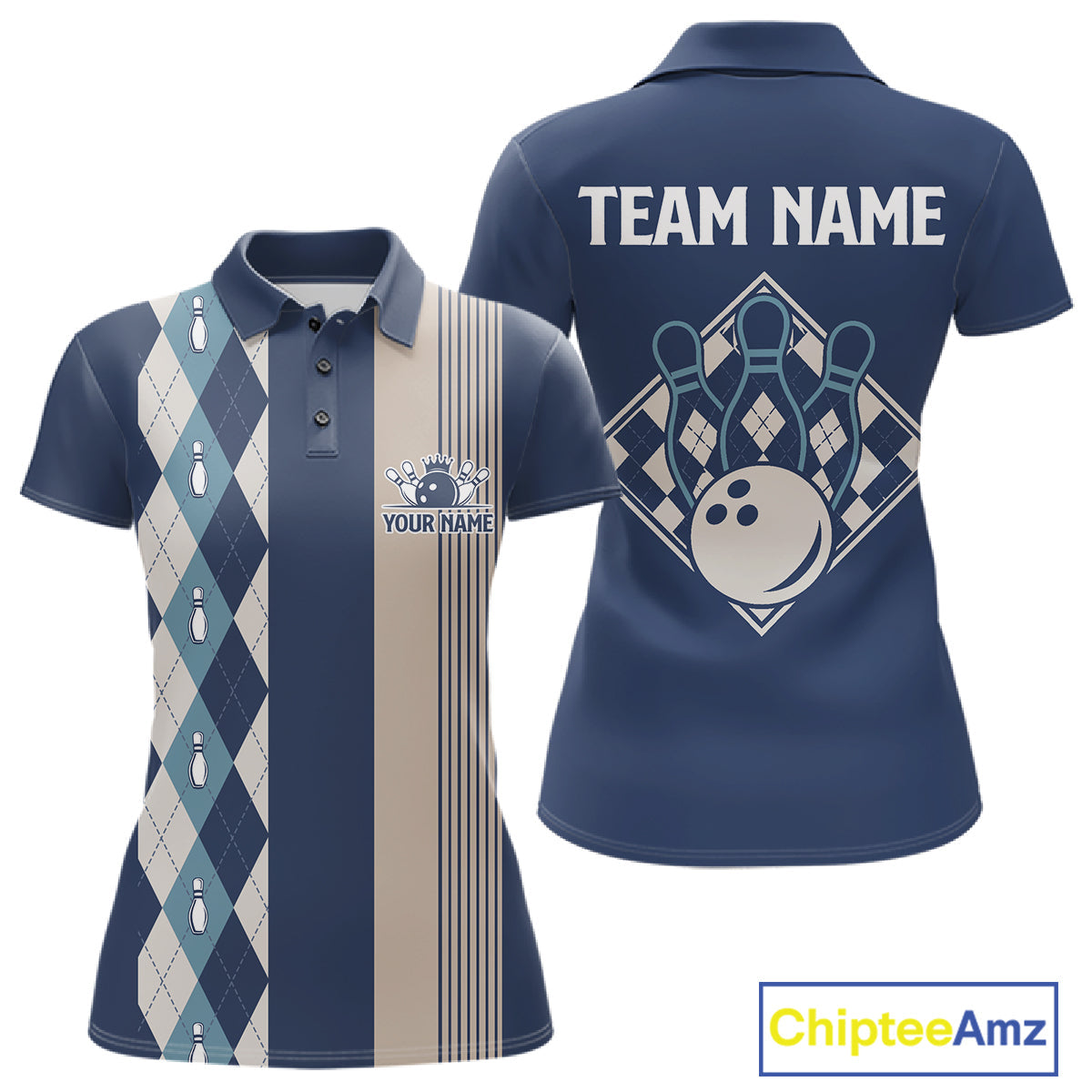 Blue Argyle Bowling Retro Bowling Shirts Custom Argyle Bowling Team Jerseys