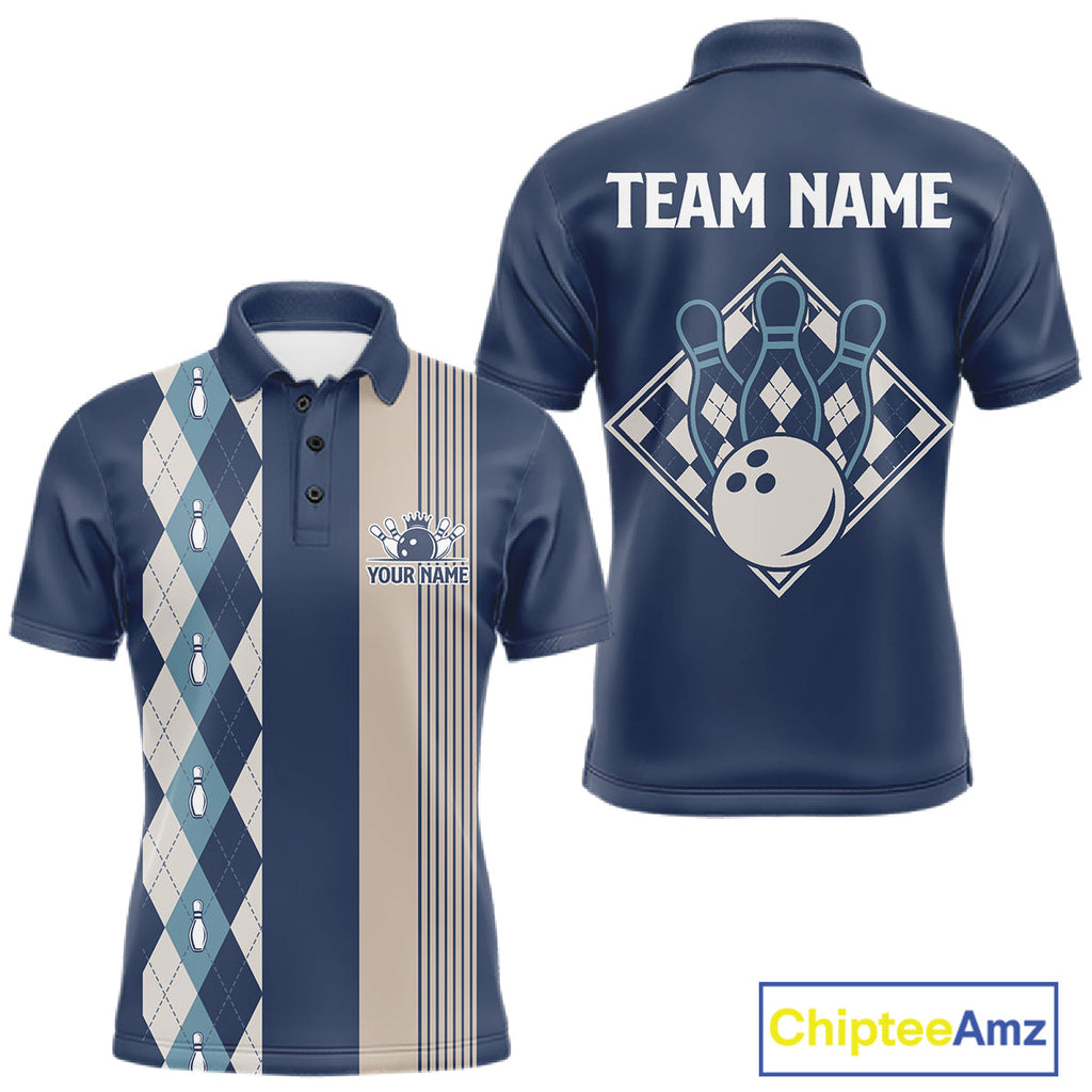 Blue Argyle Bowling Retro Bowling Shirts Custom Argyle Bowling Team Jerseys