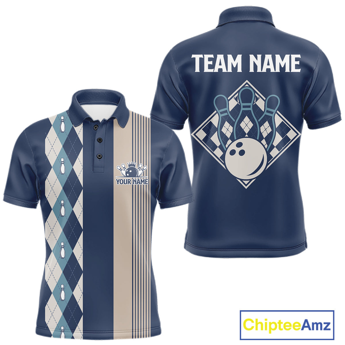 Blue Argyle Bowling Retro Bowling Shirts Custom Argyle Bowling Team Jerseys