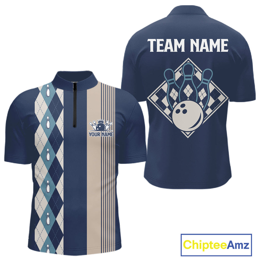 Blue Argyle Bowling Retro Bowling Shirts Custom Argyle Bowling Team Jerseys