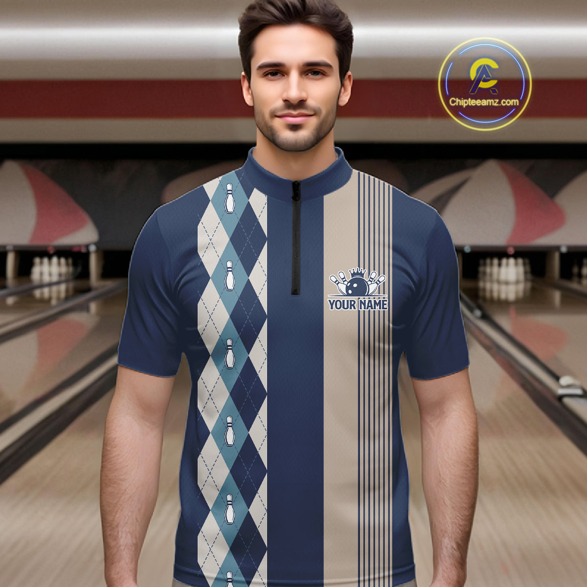 Blue Argyle Bowling Retro Bowling Shirts Custom Argyle Bowling Team Jerseys