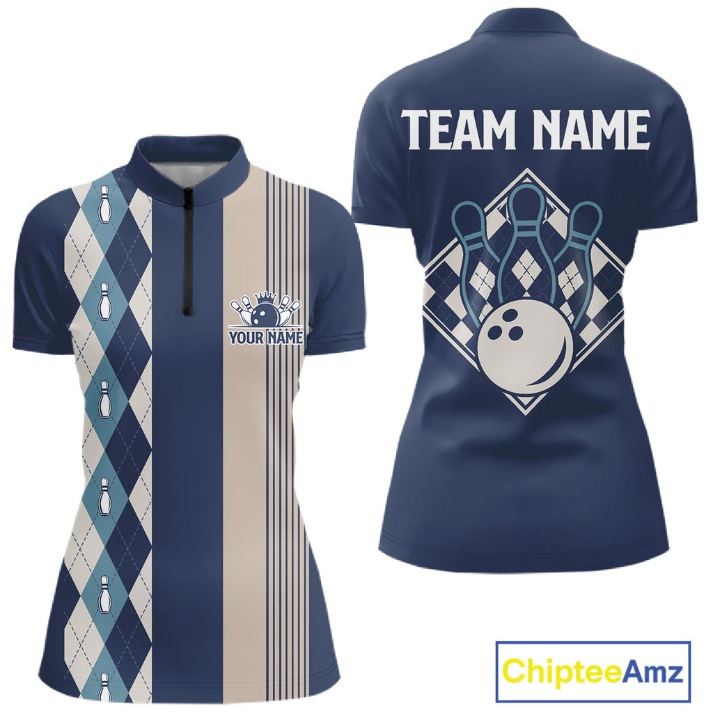 Blue Argyle Bowling Retro Bowling Shirts Custom Argyle Bowling Team Jerseys