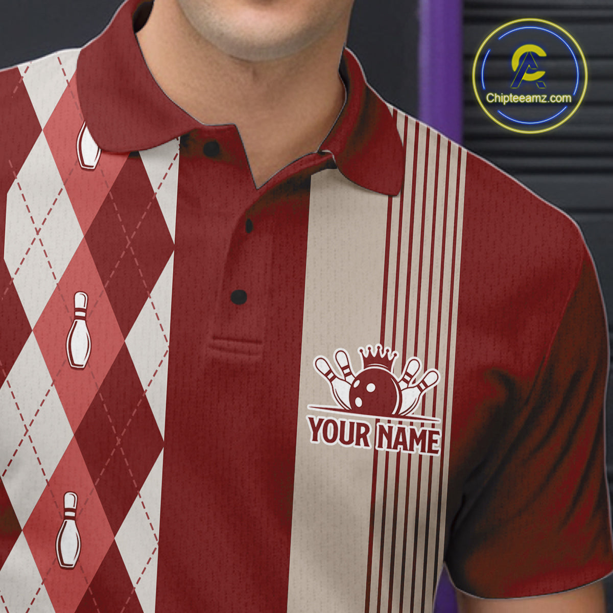 Red Argyle Bowling Retro Bowling Shirts Custom Argyle Bowling Team Jerseys