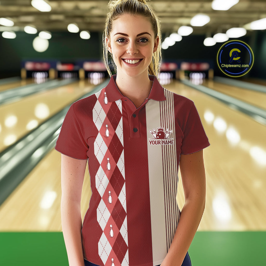 Red Argyle Bowling Retro Bowling Shirts Custom Argyle Bowling Team Jerseys