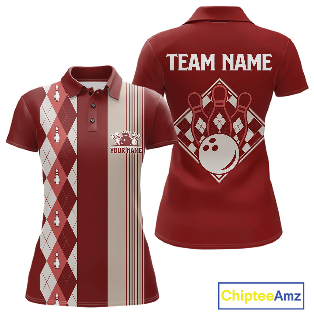 Red Argyle Bowling Retro Bowling Shirts Custom Argyle Bowling Team Jerseys