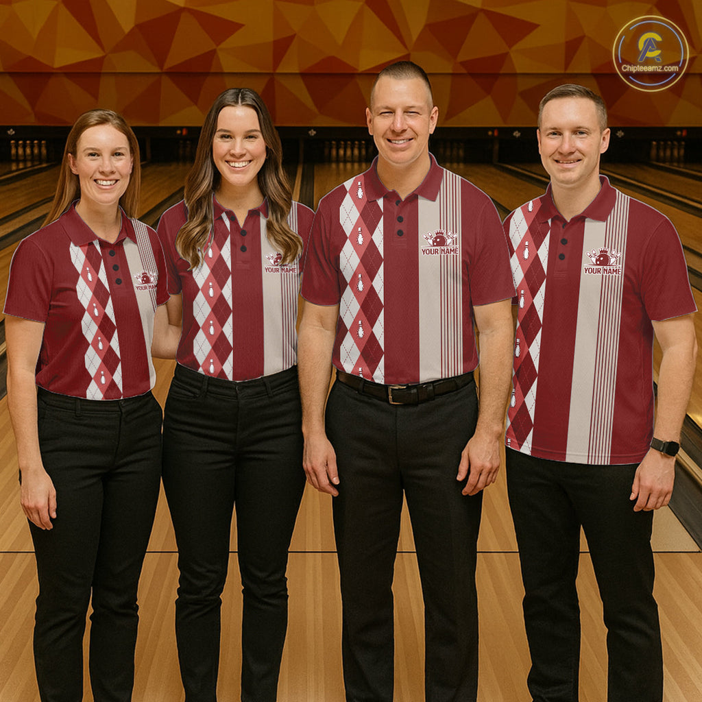Red Argyle Bowling Retro Bowling Shirts Custom Argyle Bowling Team Jerseys