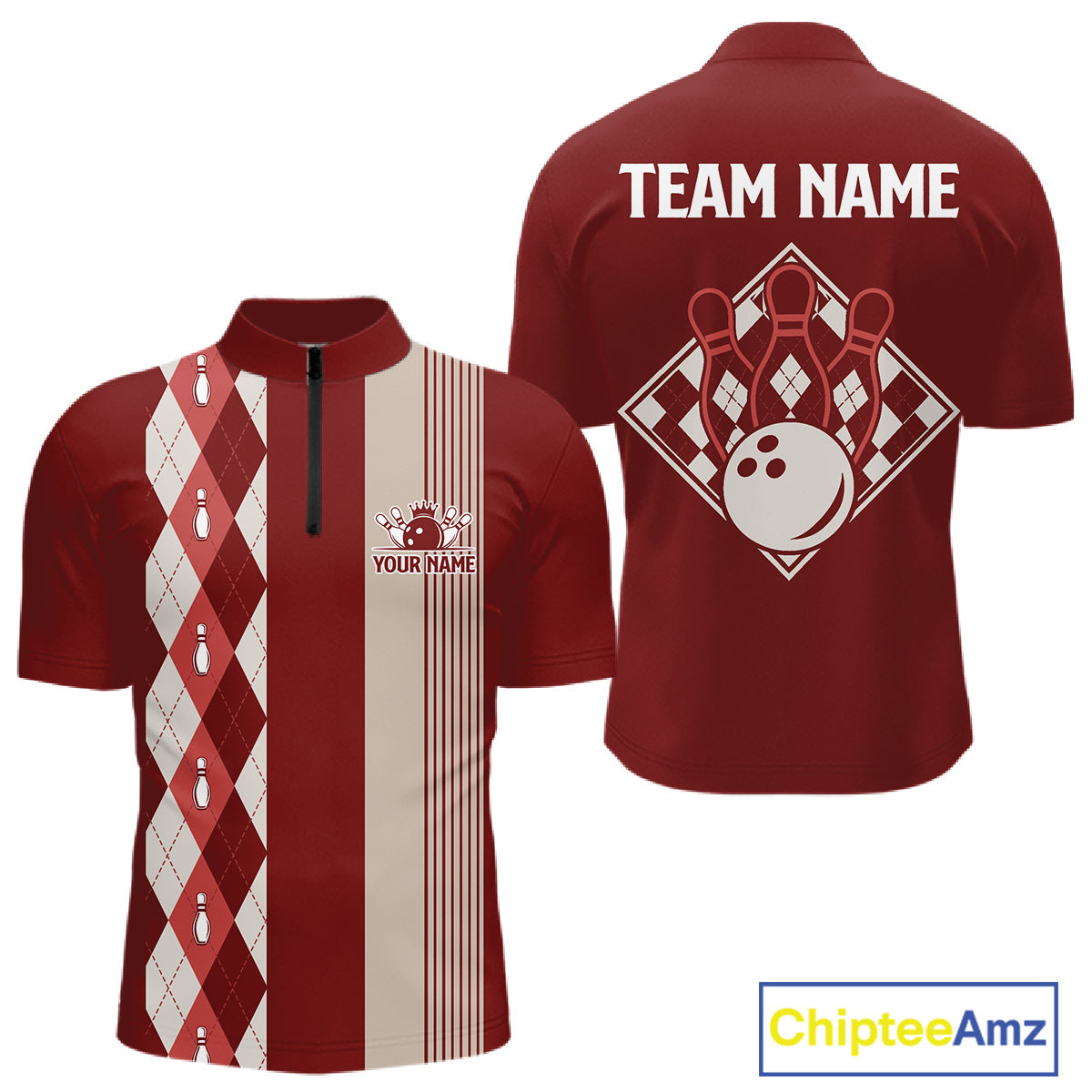 Red Argyle Bowling Retro Bowling Shirts Custom Argyle Bowling Team Jerseys